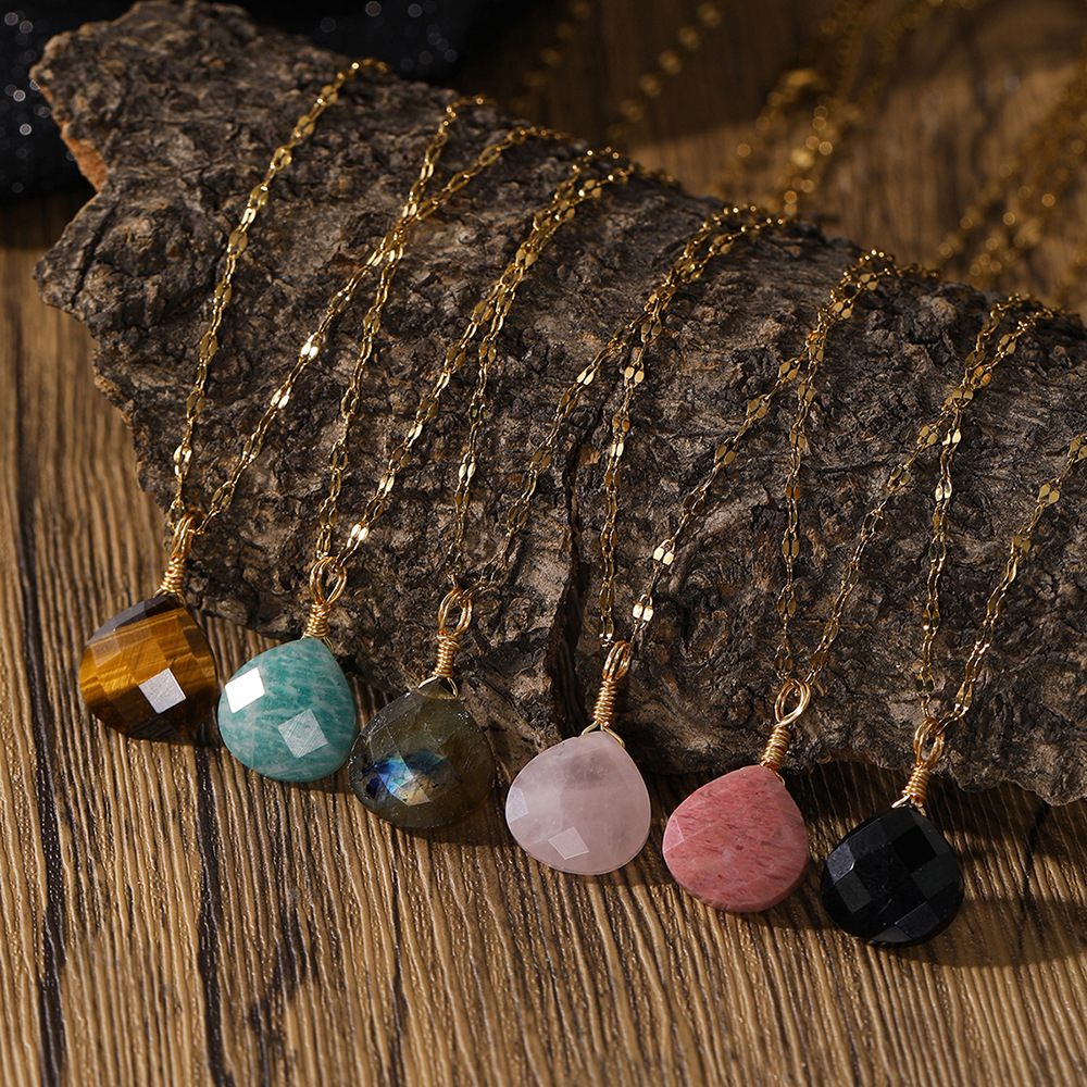 Zhuhang Jewelry Manufacturer Wholesale Natural Stone Pendant Faceted Water Drop Necklace Lapis Lazuli Amethyst Jewelry Cross-Border Hot Sale