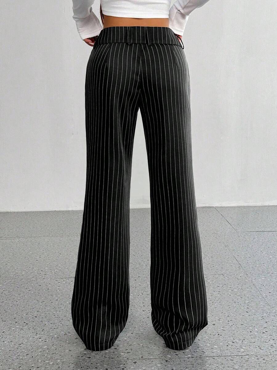 European And American Cross-Border Striped Loose Casual New Mid-Waist Wide-Leg Suit Trousers Straight-Leg Pants