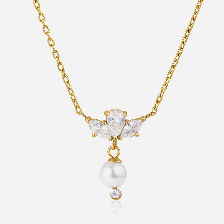 Set de cercei și colier din oțel inoxidabil auriu, cu perle și zircon, accesorii versatile, suprapuse, potrivite pentru orice ocazie