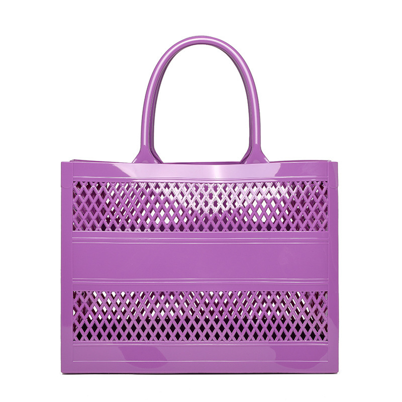 Cross-Border Pvc Jelly Bag, Fashionable And Versatile, Large Capacity, Candy-Colored Hollow-Out Tote Handbag, Vegetable Basket, Beach Bag — view 3