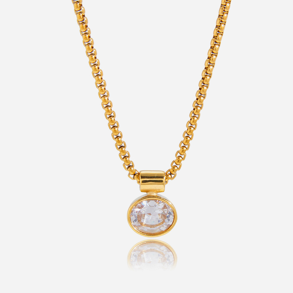 Stainless Steel Egg-Shaped Zircon Pendant Necklace