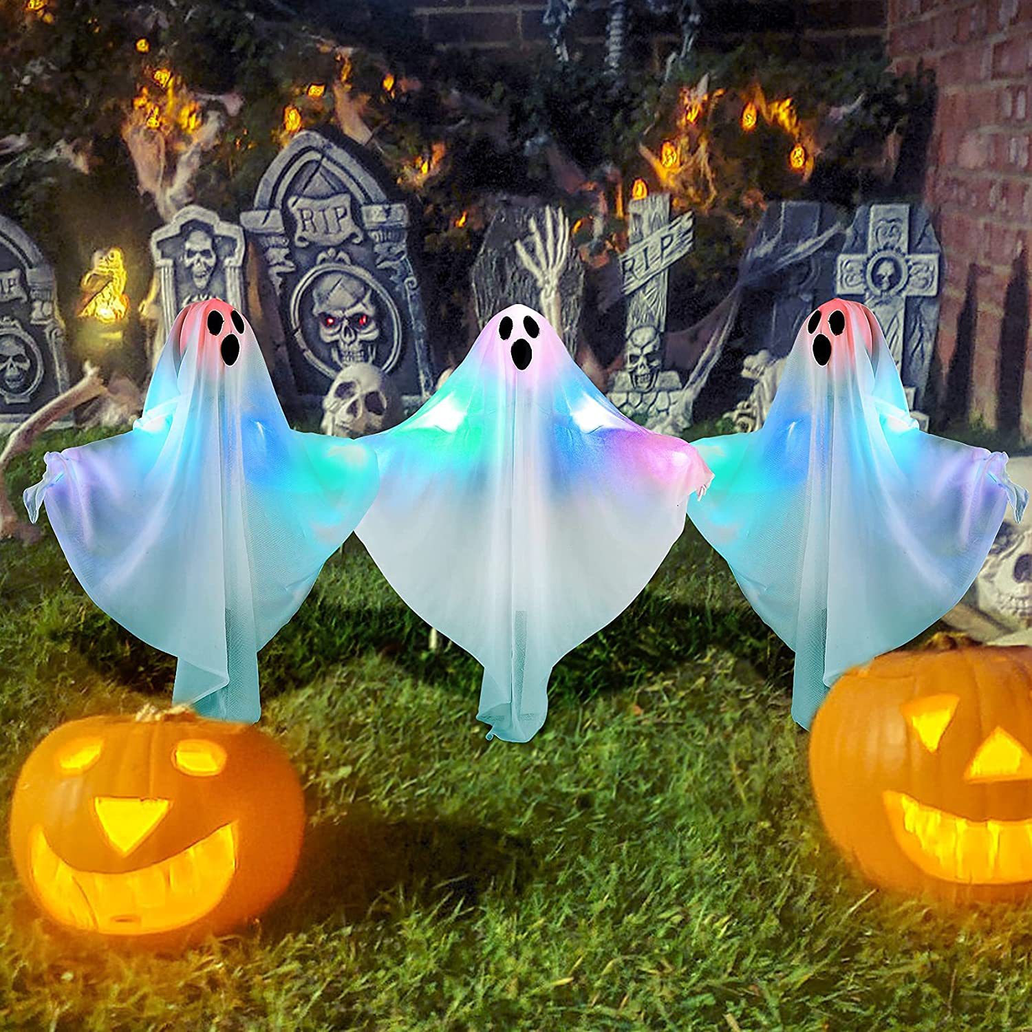 Halloween Ghost Set Outdoor Party Lawn Decoration Props Led Light-Emitting 3-Piece Set Ghost Ghost Wholesale