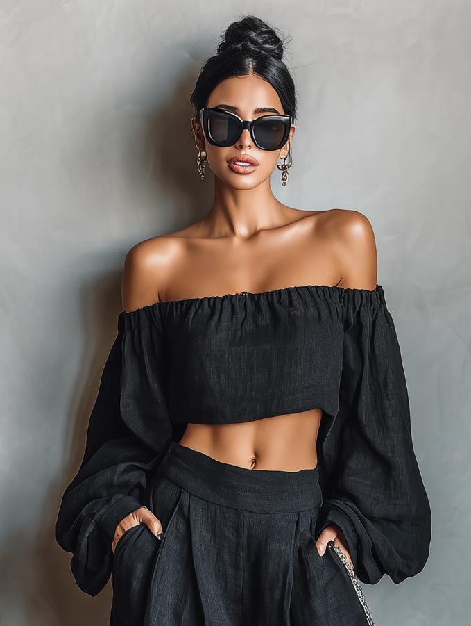 Off-shoulder crop top and balloon-leg pants set, additional product image 7