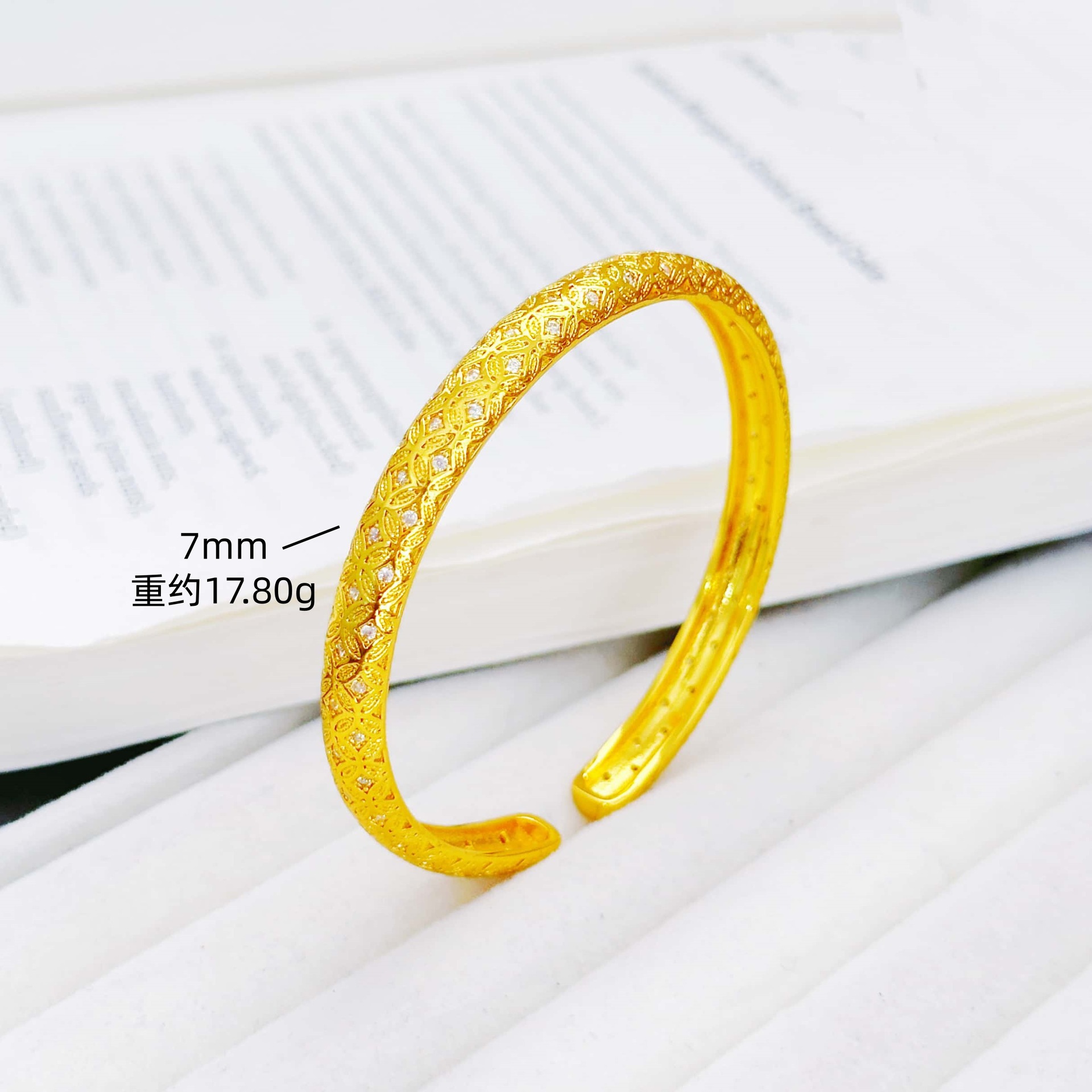 Gold-Plated Full Diamond Coin Open Bangle, Vintage Chiseled Copper Coin Design, Niche Light Luxury Bracelet, Same Style As Jewelry Store