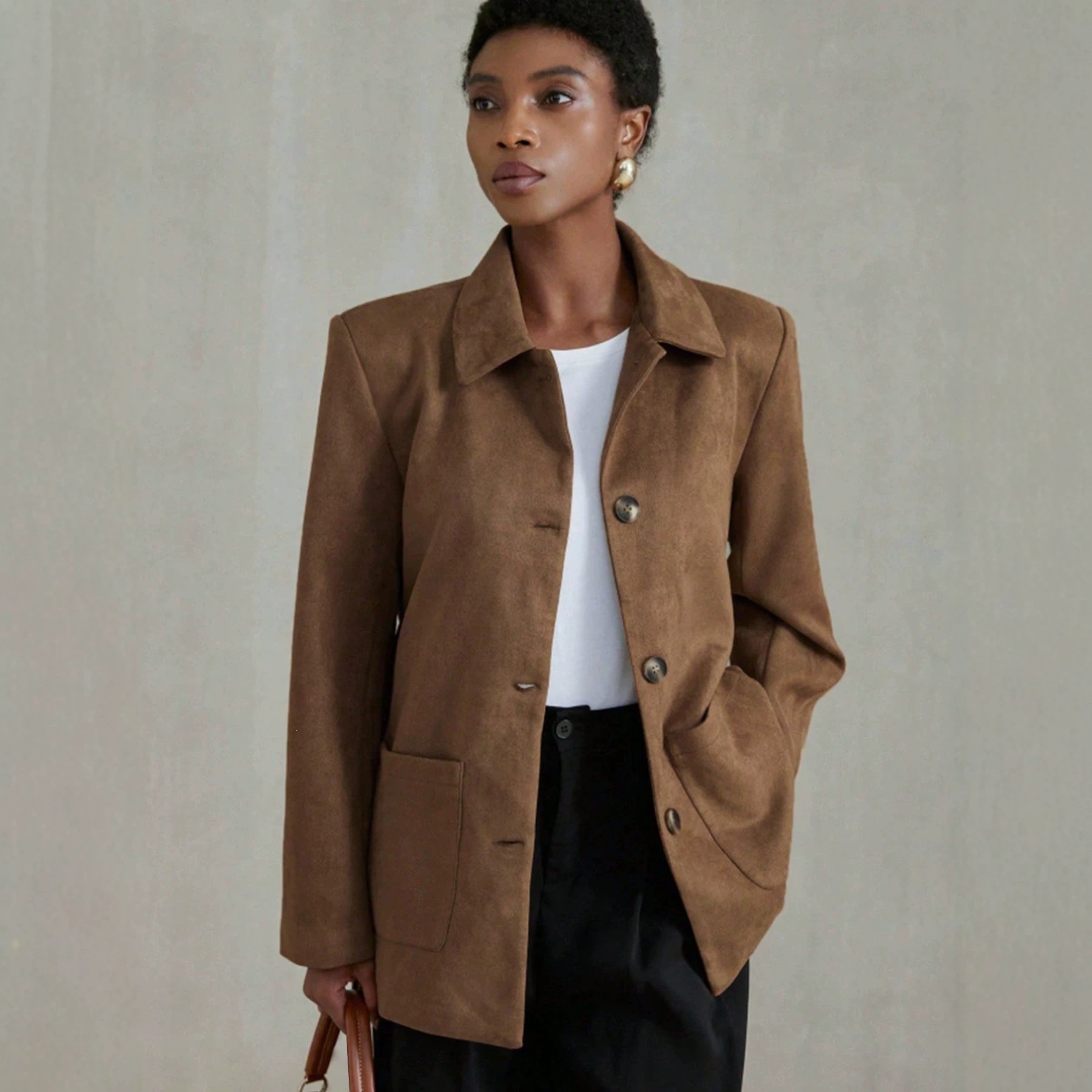 Amazon Independent Site Cross-border Autumn And Winter European And American Women's Fashion Lapel Buttoned Pocket Long-sleeve Blazer product image