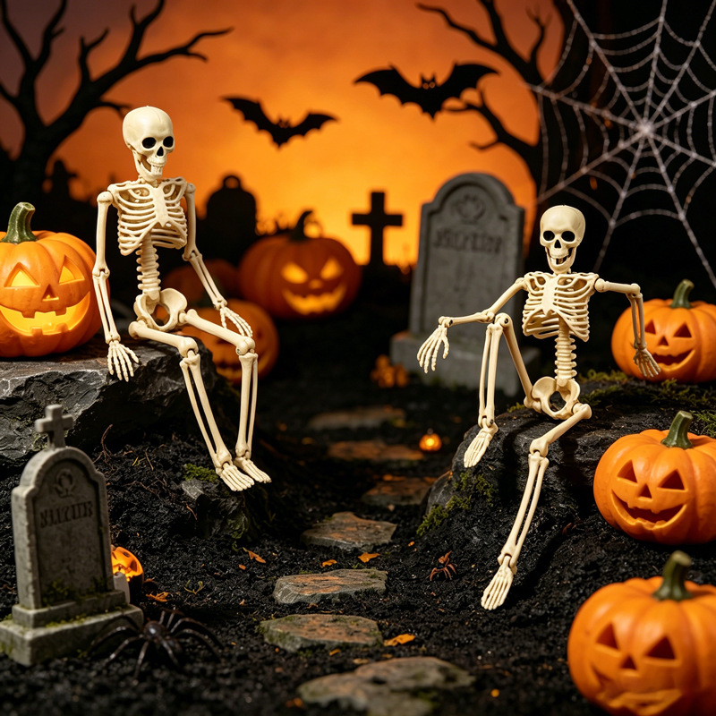 Flexible standing skeleton decoration for spooky home decor