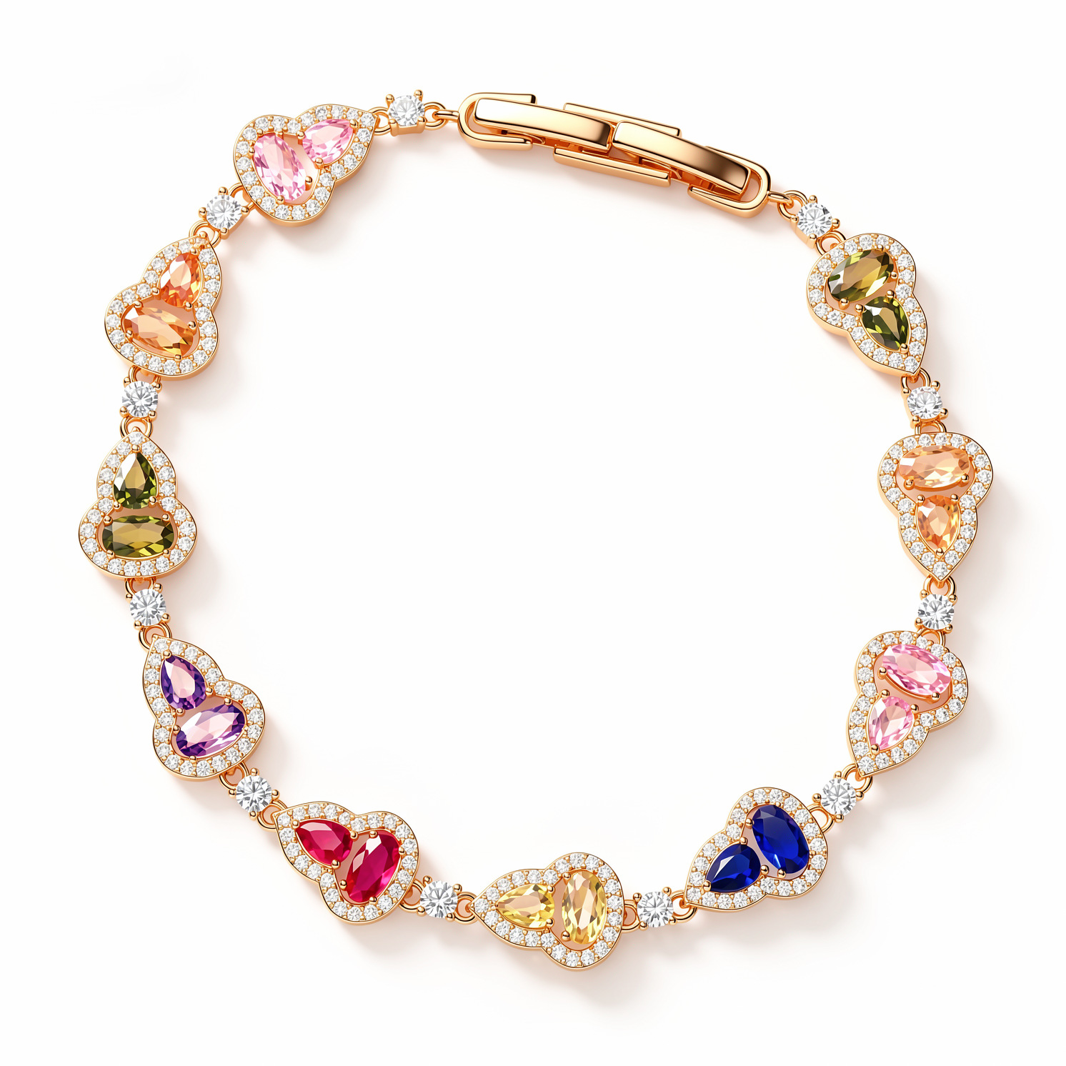 Dopamine Zircon Square Gourd Bracelet, Ultra-Shiny, Gentle Chinese Style, Versatile, Light Luxury, High-End Women's Jewelry