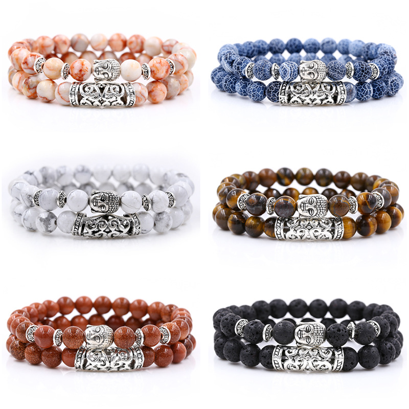 Creative Personality Energy Stone Hand Wear Flying Saucer Buddha Head Round Tube Bracelet Set Accessories Wholesale Accessories Men product image