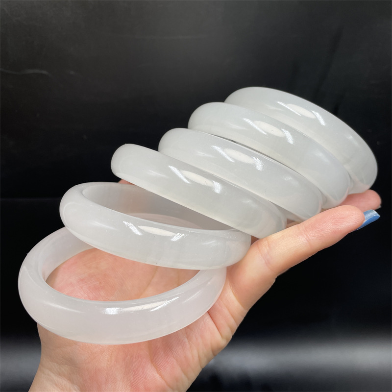 Ice-Type Ink Painting White Moonlight Jade Bracelet, Ice Material Ink Painting Jade Bracelet, Gray-White Ice Jade Bracelet Wholesale, Ink Painting