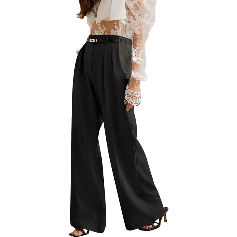 Cross-border Amazon Belt Wide Leg Spring And Summer Women's Casual Dipped High Waist Elegant Commuter Straight Business Suit WomenBelt Not Included