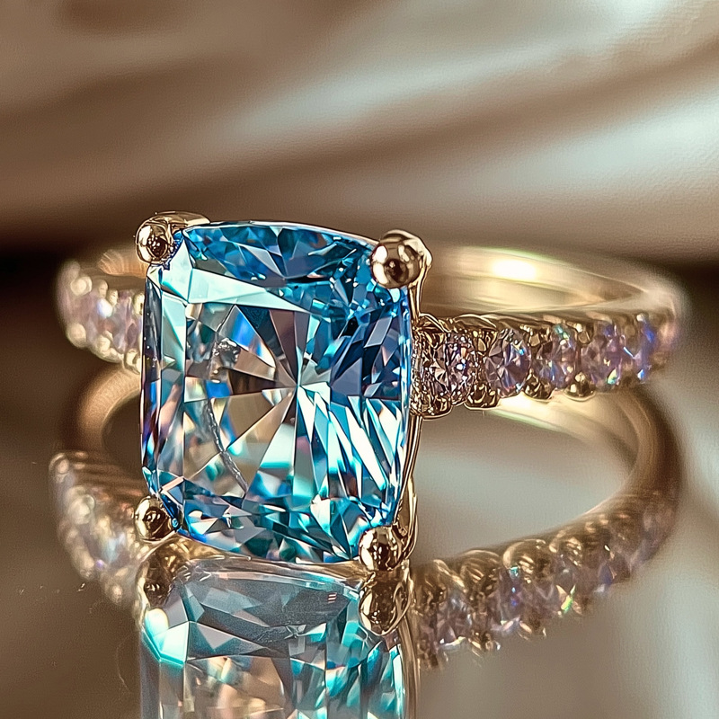 Jiuqin Elegant High Carbon Diamond Ice Flower Cut Copper Ring For Women Sparkling Created Gemstone Ring Jewelry Wholesale
