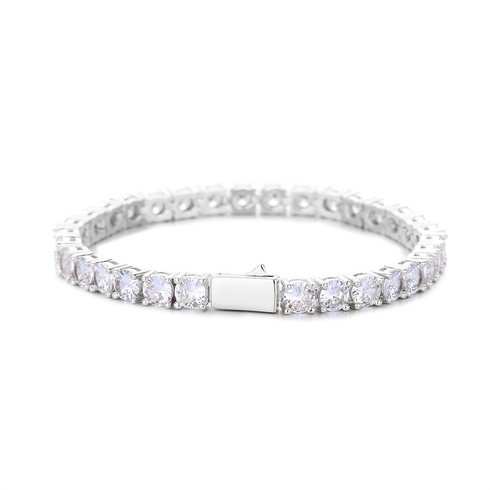 European And American Necklace Hip-Hop 3mm 4mm 5mm Wide Spring Buckle Hip-Hop Tennis Chain Micro-Encrusted Single Row Zircon Hip-Hop Necklace