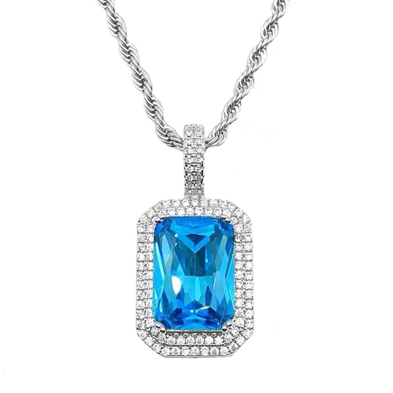Colier popular european și american în stil hip-hop transfrontalier, cu pietre prețioase colorate în formă de romb, cu diamante, accesorii cu