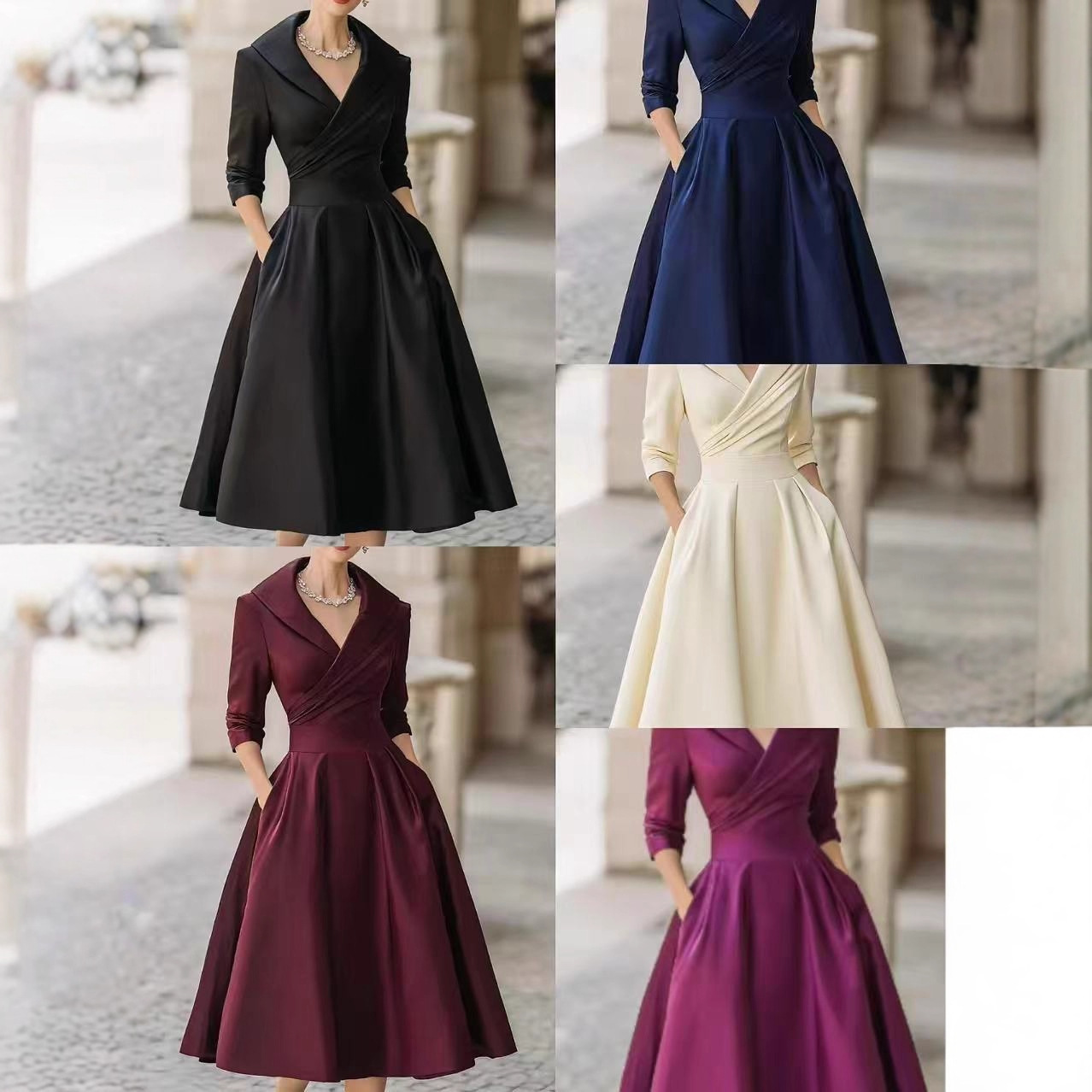 2025 European And American Amazon Independent Station New Elegant Waist Dress Slimming Elegant Long-Sleeved Long Skirt Women's Clothing