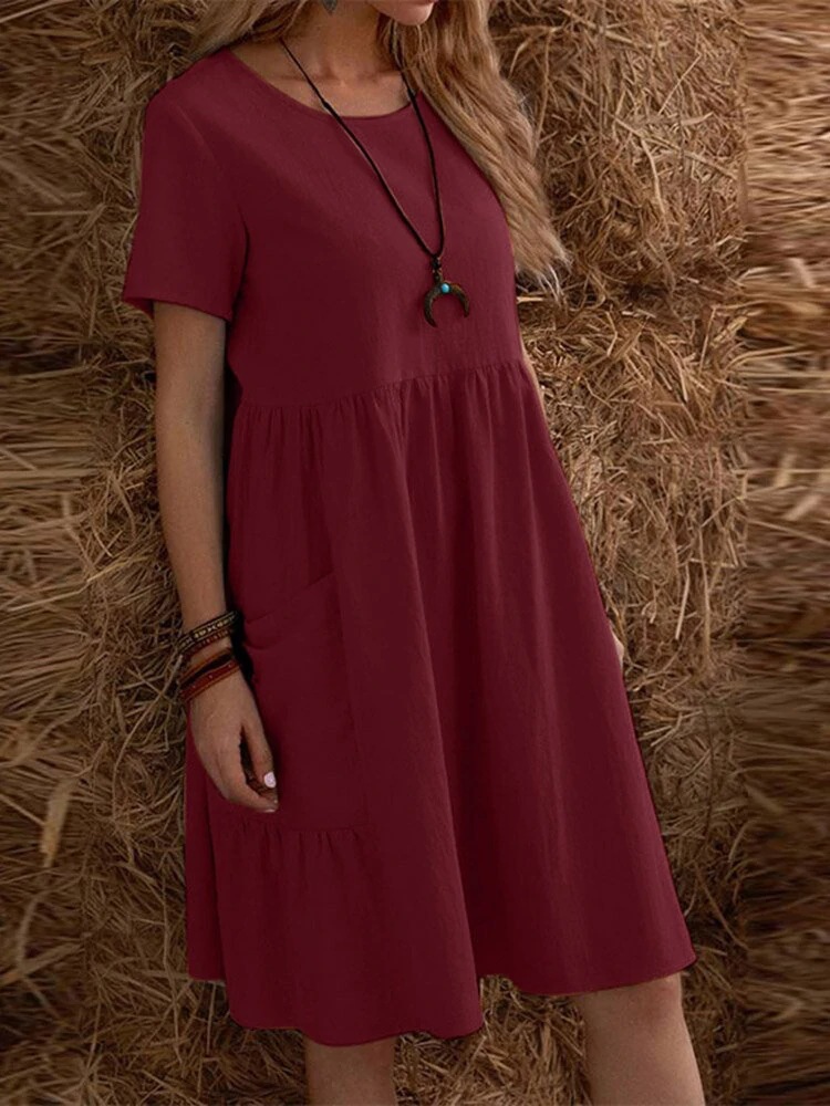 Vintage Women Linen Cotton Dress