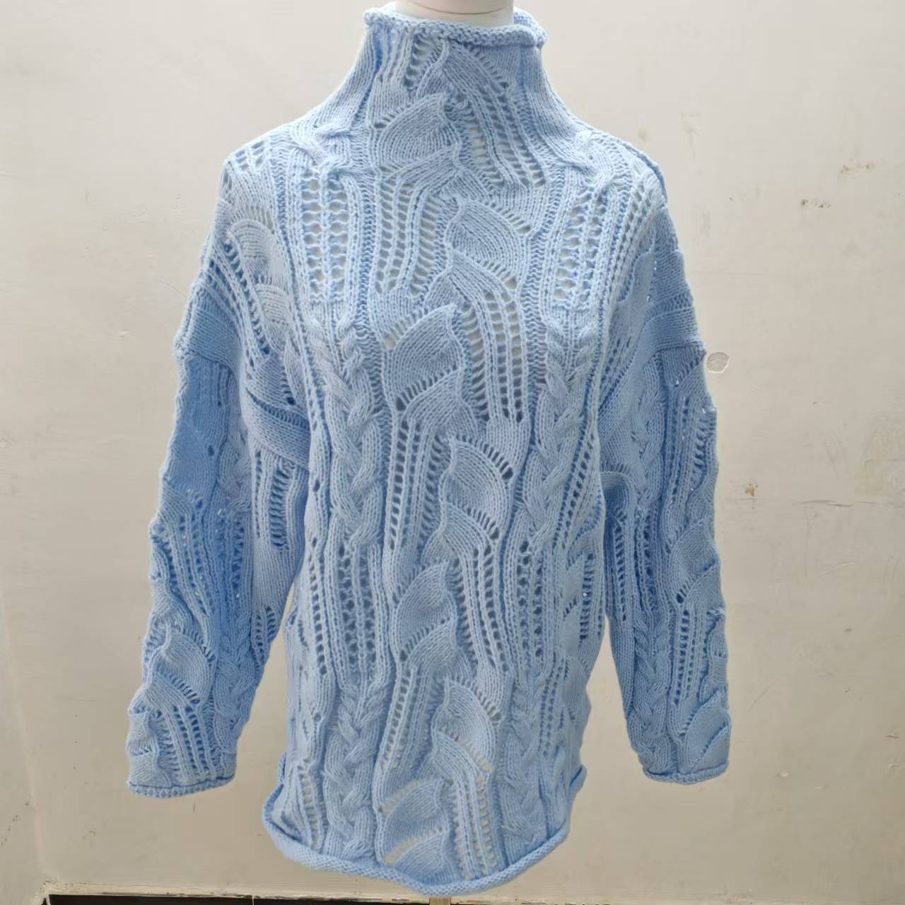 Women's Turtleneck Hollow Cable Knit Sweater, 2026 Fall Winter Loose Long Sleeve Pullover, Solid Color Knit Base Top
