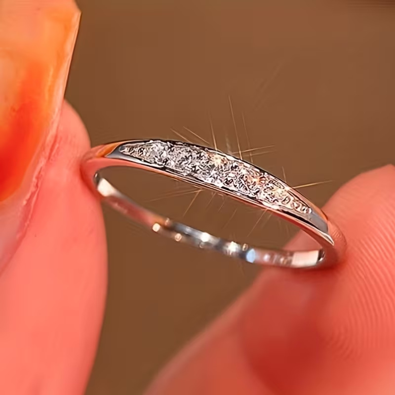 Cross-border Best-selling Copper Micro-inlaid Irregular Bar-shaped Wave Ring For Women, Sparkling Zircon Exquisite Diamond Ring Accessory