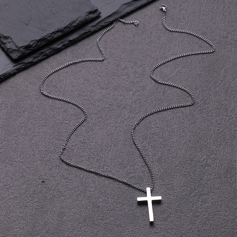 Titanium Steel Necklace Men's Pendant Personalized Trendy Sweater Pendant Jewelry Korean Style Student Simple Cross Accessories Women