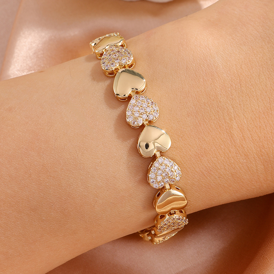 RAKOL Heart Zircon Bracelet Unisex Fashion Wrist Jewelry For Daily Dating Party Occasions