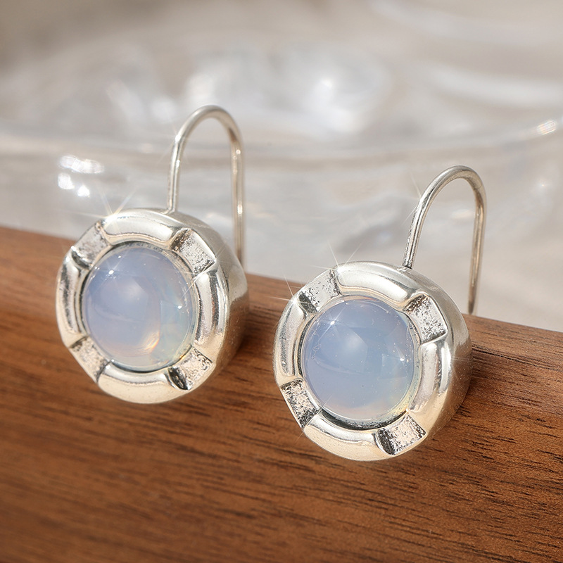 Cercei rotunzi opalescenti vintage Argintiu Ton Alama Femei Elegant Petrecere Moda Bijuterii Declaratie Versatil