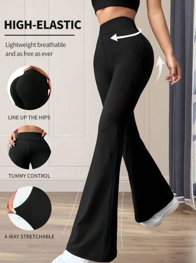 2025 Cross-Border European And American Amazon New Solid Color Casual High-Waisted Yoga Pants Stretchy Sports Flared Pants