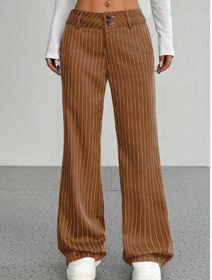 European And American Cross-Border Striped Loose Casual New Mid-Waist Wide-Leg Suit Trousers Straight-Leg Pants — image 3 of 10