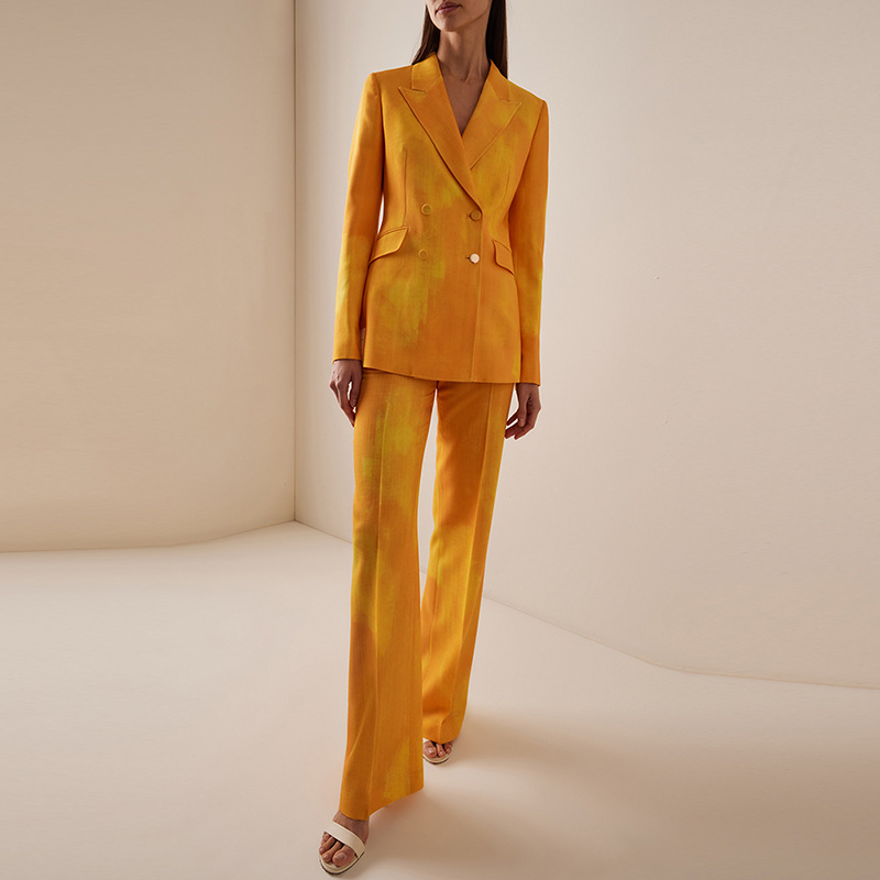 Sunset Dip-Dye Double-Breasted Blazer & Wide-Leg Trouser Two-Piece Suit Set