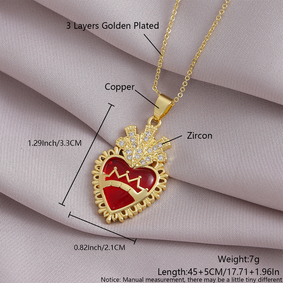 Collier Cœur Sacré Zircon Rouge — Pendentif Gothique Doré 6