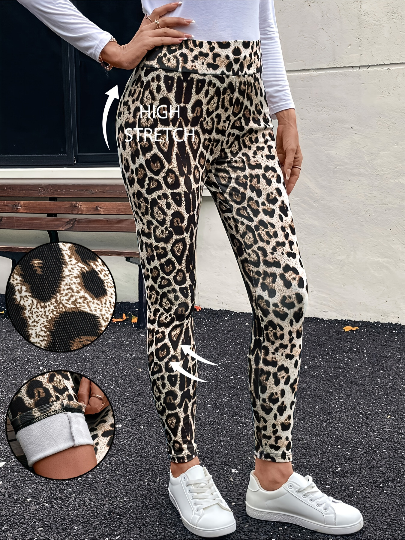 European And American Fashion Women's Leopard Print Fleece-Lined Warm Slim-Fit Hip-Lifting Sports Yoga Leggings