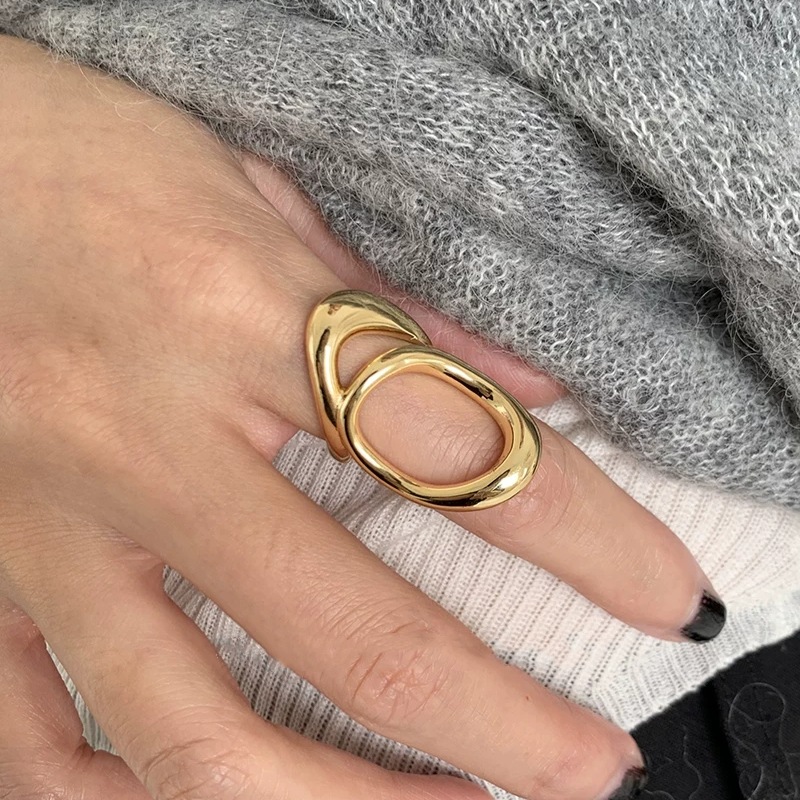 European American Style Unique Open Ring For Women, Geometric Exaggerated Hip Hop Punk Finger Band, Minimal Cold Tone Line Design Index Finger Jewelry 5