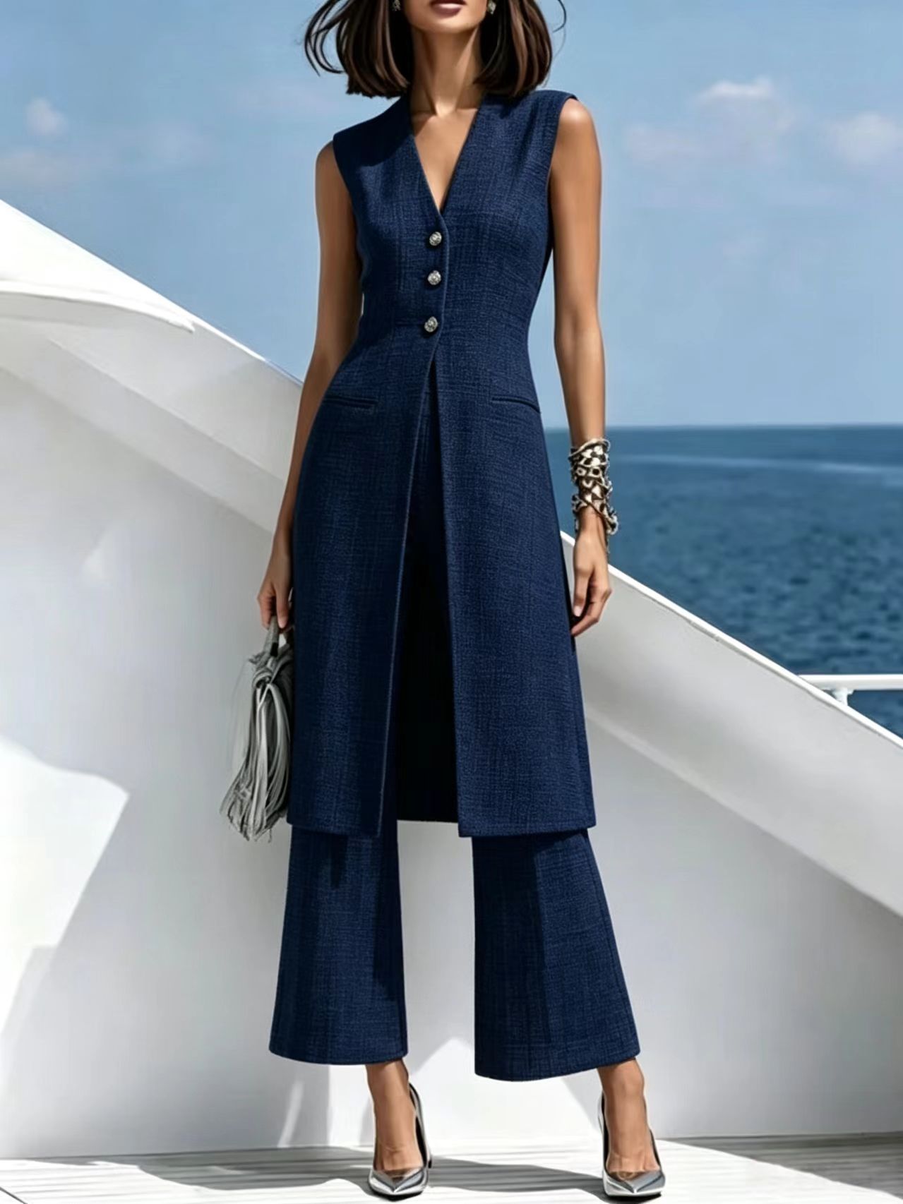 New Hot-Selling European And American Cross-Border Fashion Women's Elegant Vest And Pants Two-Piece Suit