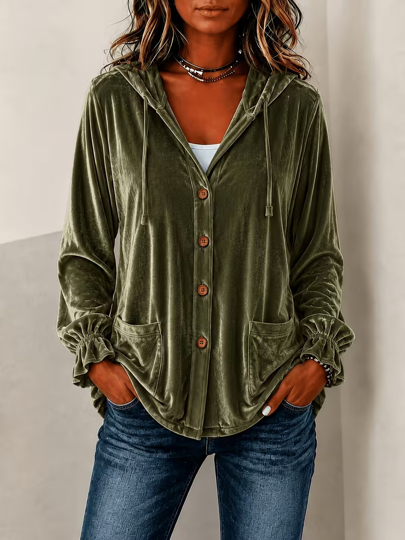 New Autumn Winter Fashion Button Velvet Hooded Cardigan, Solid Color Casual Cross-Border Women Outerwear product image