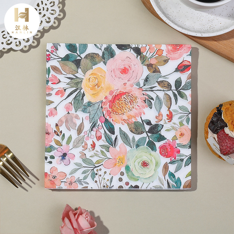 Printed Napkin Colorful Flowers And Flowers Series Party Restaurant Party Decoration Disposable Paper Towel Cross-border Wholesale product image