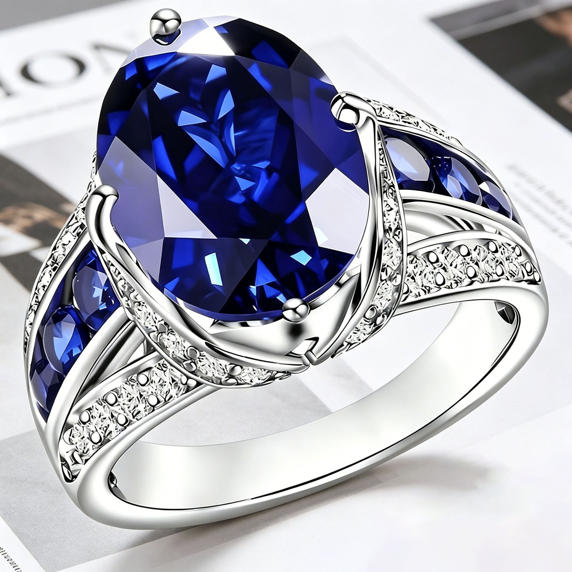 Yanbai Exquisite Deep Blue Fashion Ring Vintage