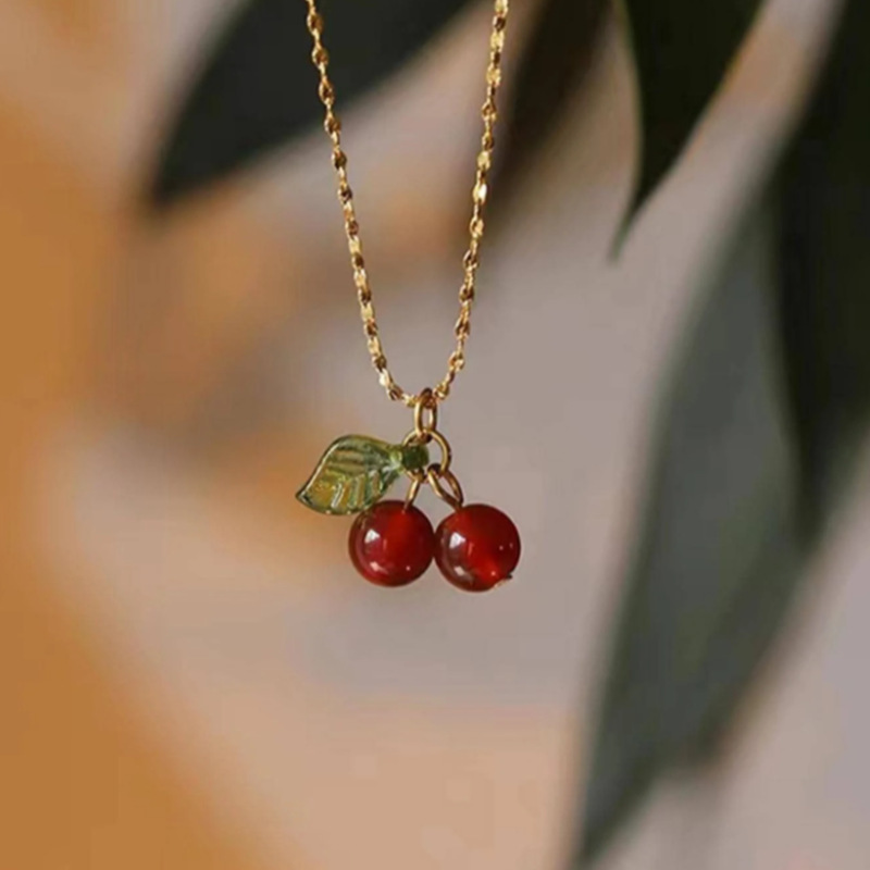 Simple Cherry Necklace For Women Red Garnet Layered Wear Niche Design High-End Clavicle Chain Wholesale