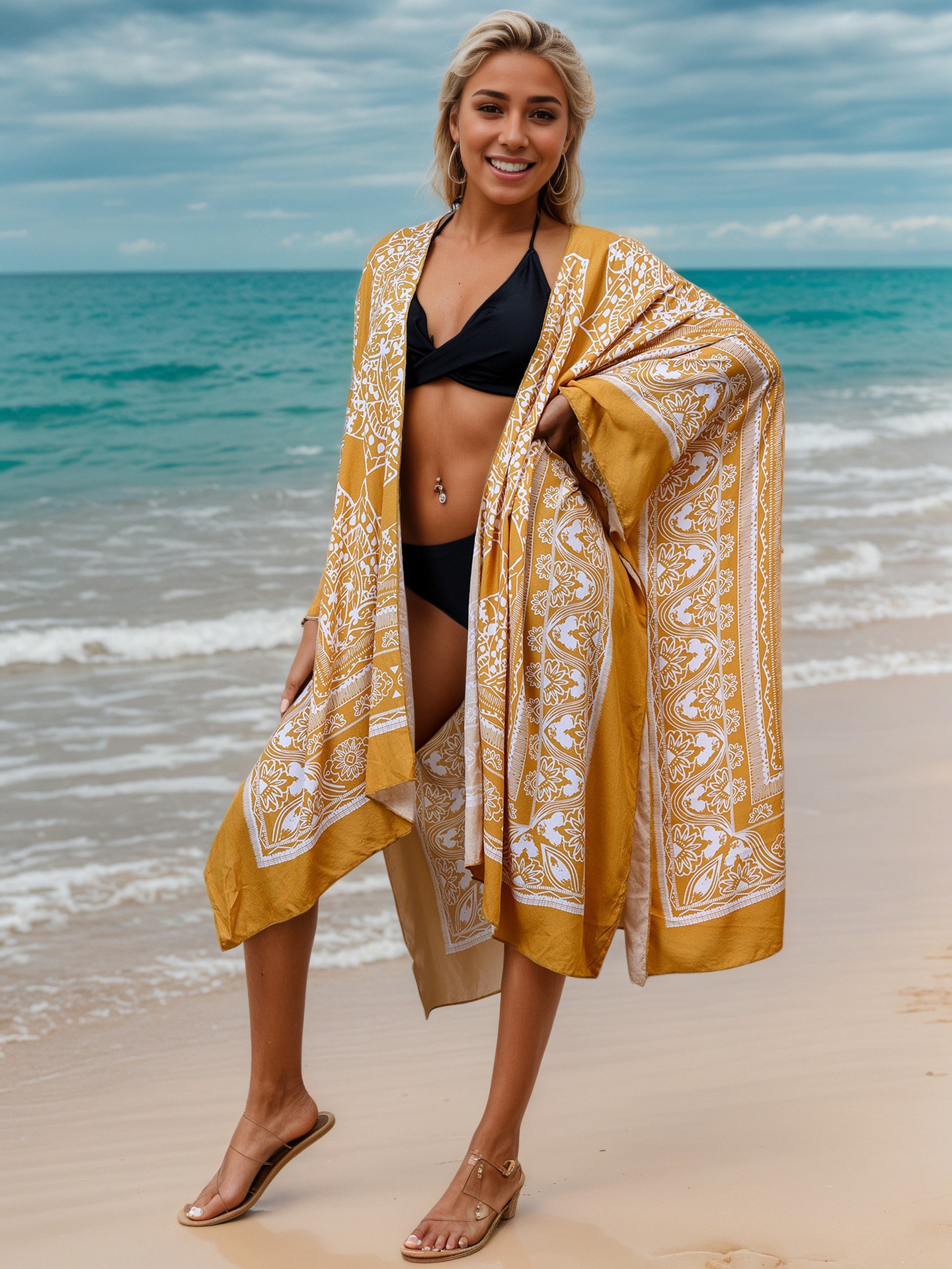 Womens Print Beach Kimonos Duster Soft Light Weight Cover Up Loose Open Front Beach Summer Cardigans