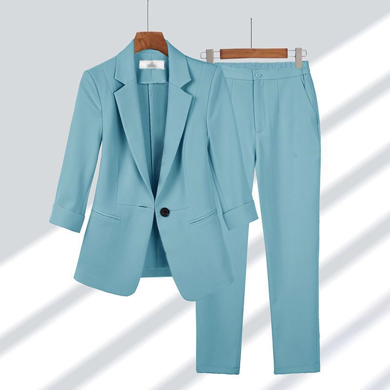 Professional Suit Women 2025 Spring And Summer New Simple Solid Color Plus Size Suit Elegant Slim-fit Suit Two-piece Set