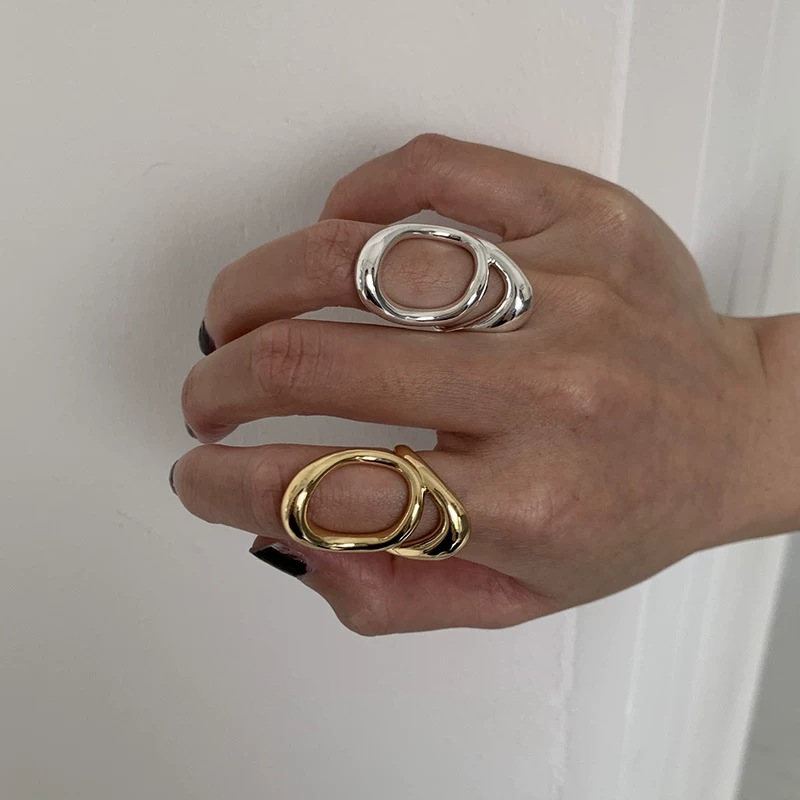 European American Style Unique Open Ring For Women, Geometric Exaggerated Hip Hop Punk Finger Band, Minimal Cold Tone Line Design Index Finger Jewelry 4