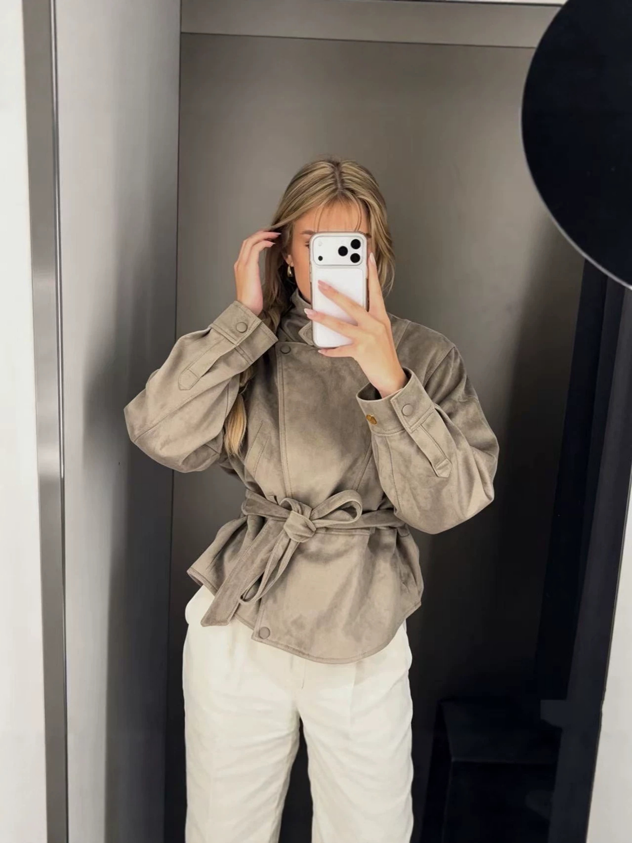 Moda transfrontalieră pentru femei în stil european și american, guler în picioare, talie cravată, jachetă scurtă, elegantă și versatilă, hanorac retro
