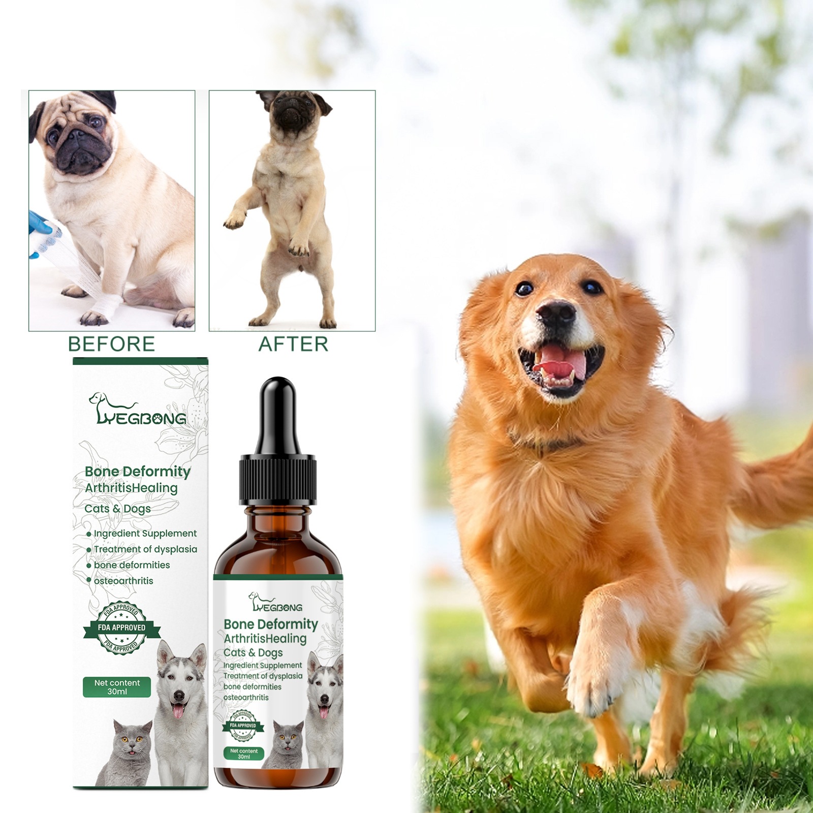 Yegbong Pet Joint Care Drops Are Suitable For All Ages Of Dogs And Cats, For Joint And Skin Care
