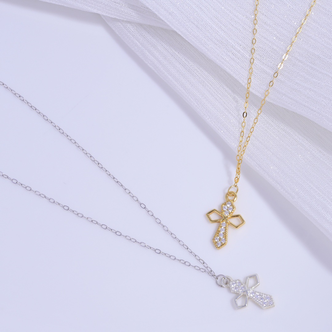 S925 Sterling Silver Cross Lightning Zircon Clavicle