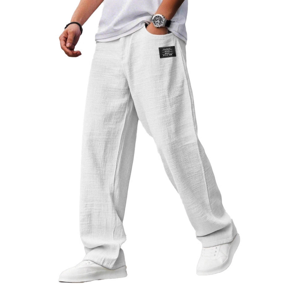 2025 Amazon Autumn And Winter New Cross-Border Casual Men's Clothing Foreign Trade Embroidered Logo Fashion Loose Cotton And Linen Long Pants For Men