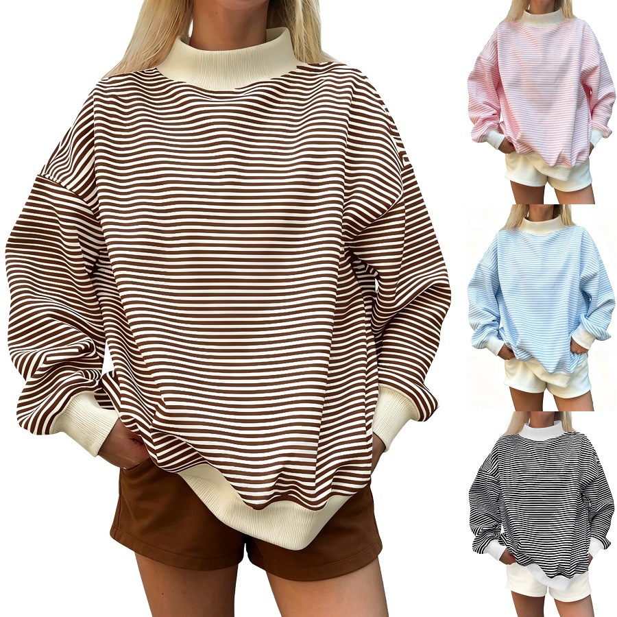 2026 Women's Fall New Fashion Casual Striped Long-Sleeved Pullover Loose Sweatshirt