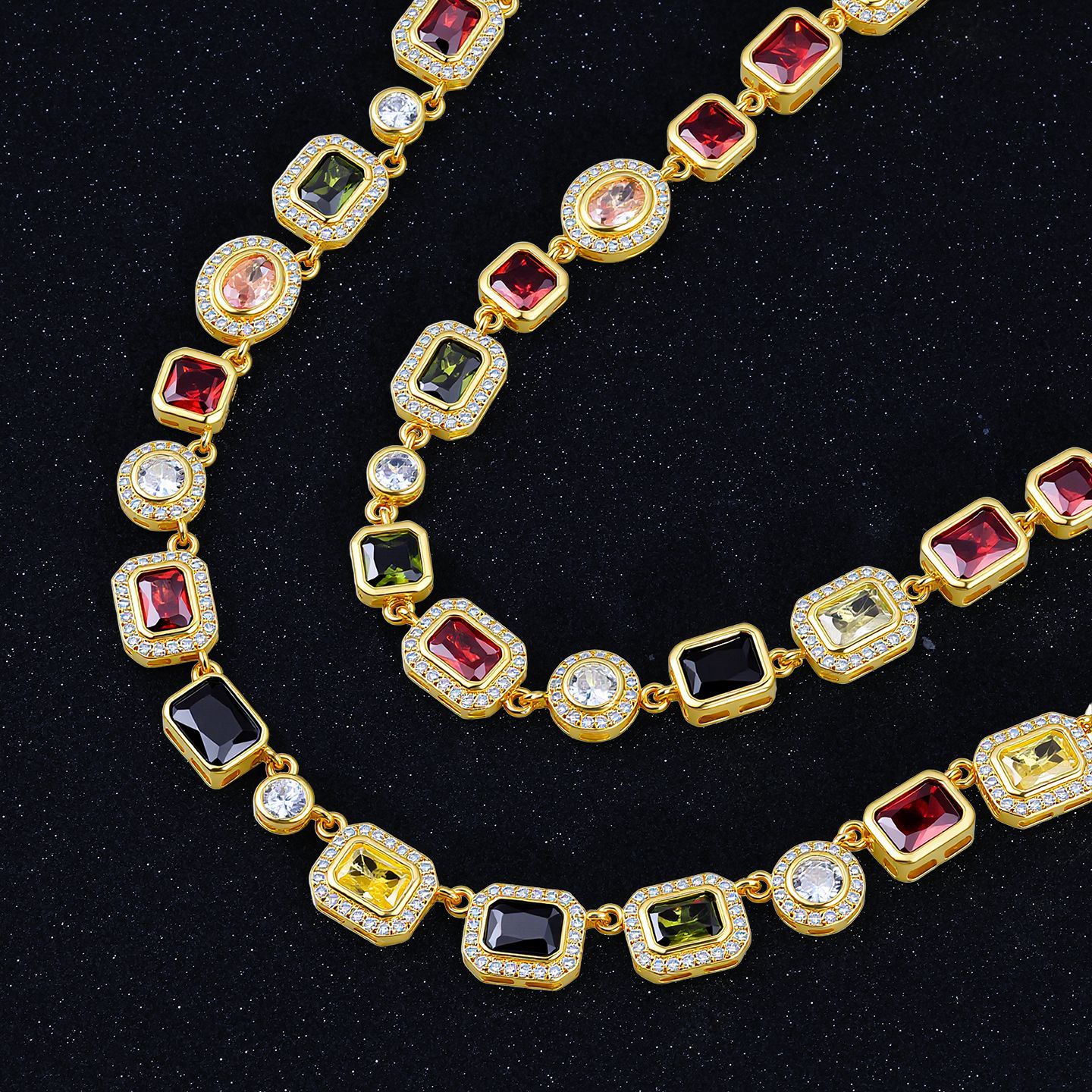 Original European And American Cross-Border Hip-Hop Colorful Gemstone Women's Necklace Jewelry Multi-Color Enamel Pearlescent Zircon Necklace Manufacturer