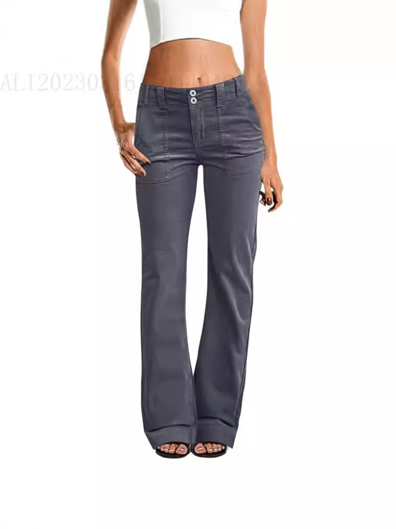 Amazon European And American Women's Loose Straight Jogging Pants Lightweight Sports Pants Zipper Pocket Sports Fitness Pants