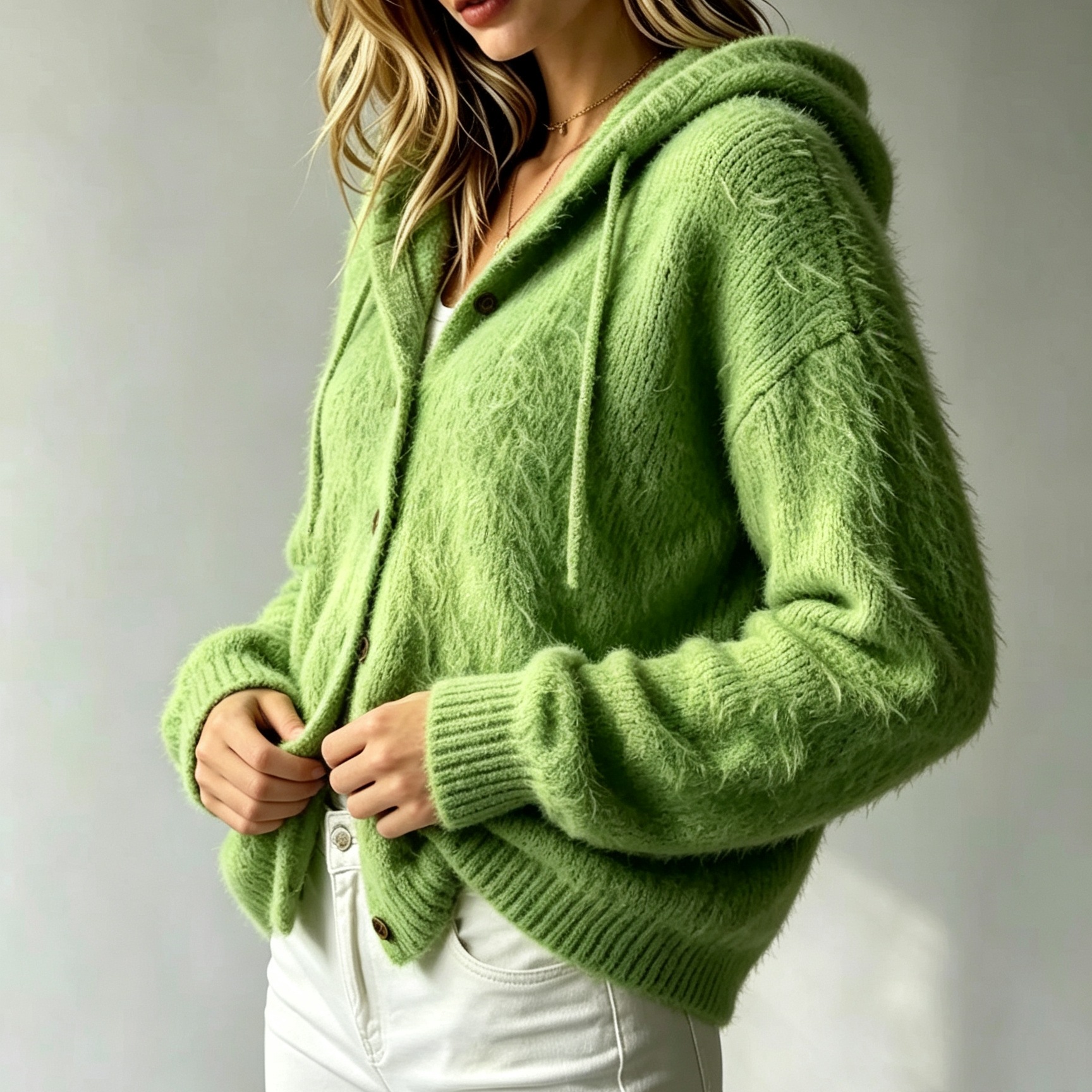 Cross Border Amazon Autumn Winter Fluffy Mink-like Faux Fur Hooded Open Cardigan Women's Casual Loose Knit Sweater Jacket Top
