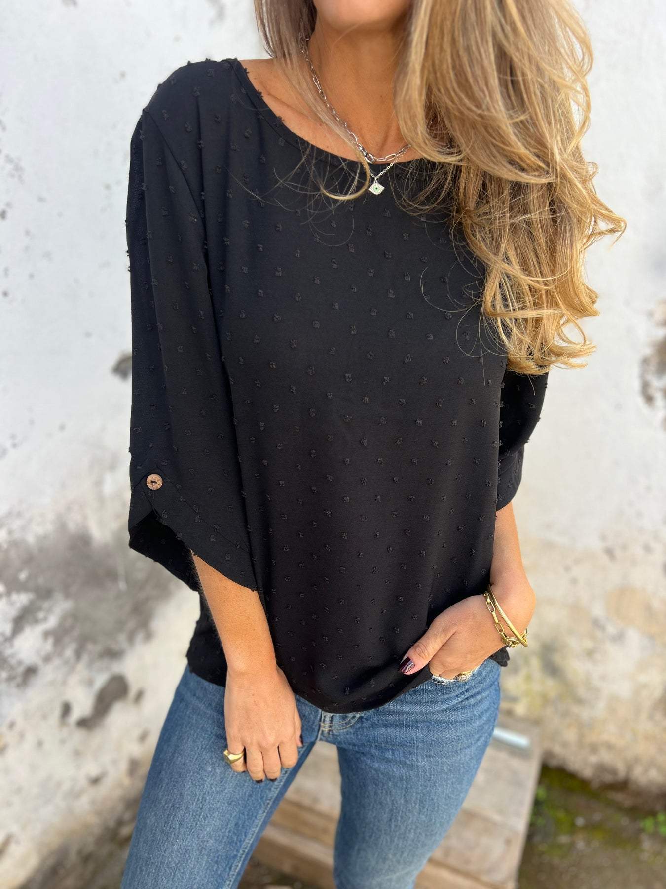 Women's Fashion Casual Loose Fit Top T Shirt Round Neck Chiffon Jacquard For Spring And Autumn — photo 1