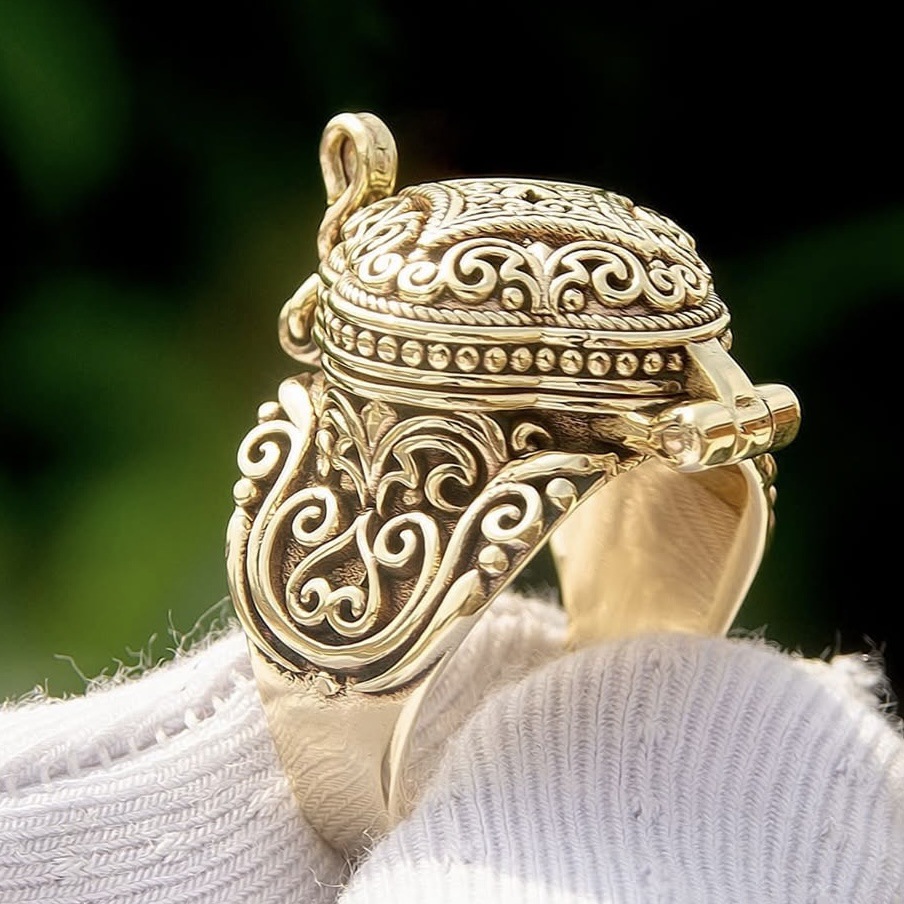 Sanjie – Accesorii de mână pentru bărbați în stil etnic, inel pentru bărbați „Flip Ring”, inel gravat cu motive florale, bijuterii personalizate, la modă