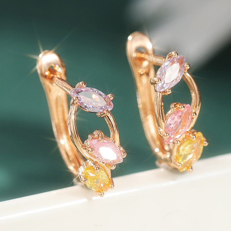 Elegant Multicolor Marquise Crystal Hoop Cercei Aur Ton Alamă Femei Petrecere Bijuterii La Modă Declarație Strălucitoare