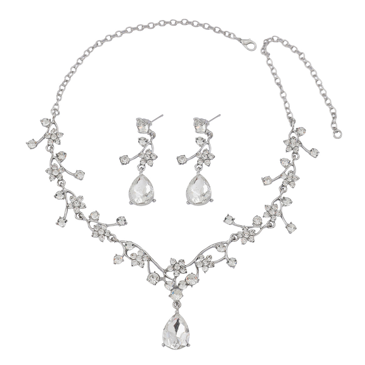 Factory Supply Direct Sales European And American Hot Selling Women's Alloy Rhinestone Necklace Jewelry Set Bridal Wedding Banquet Jewelry